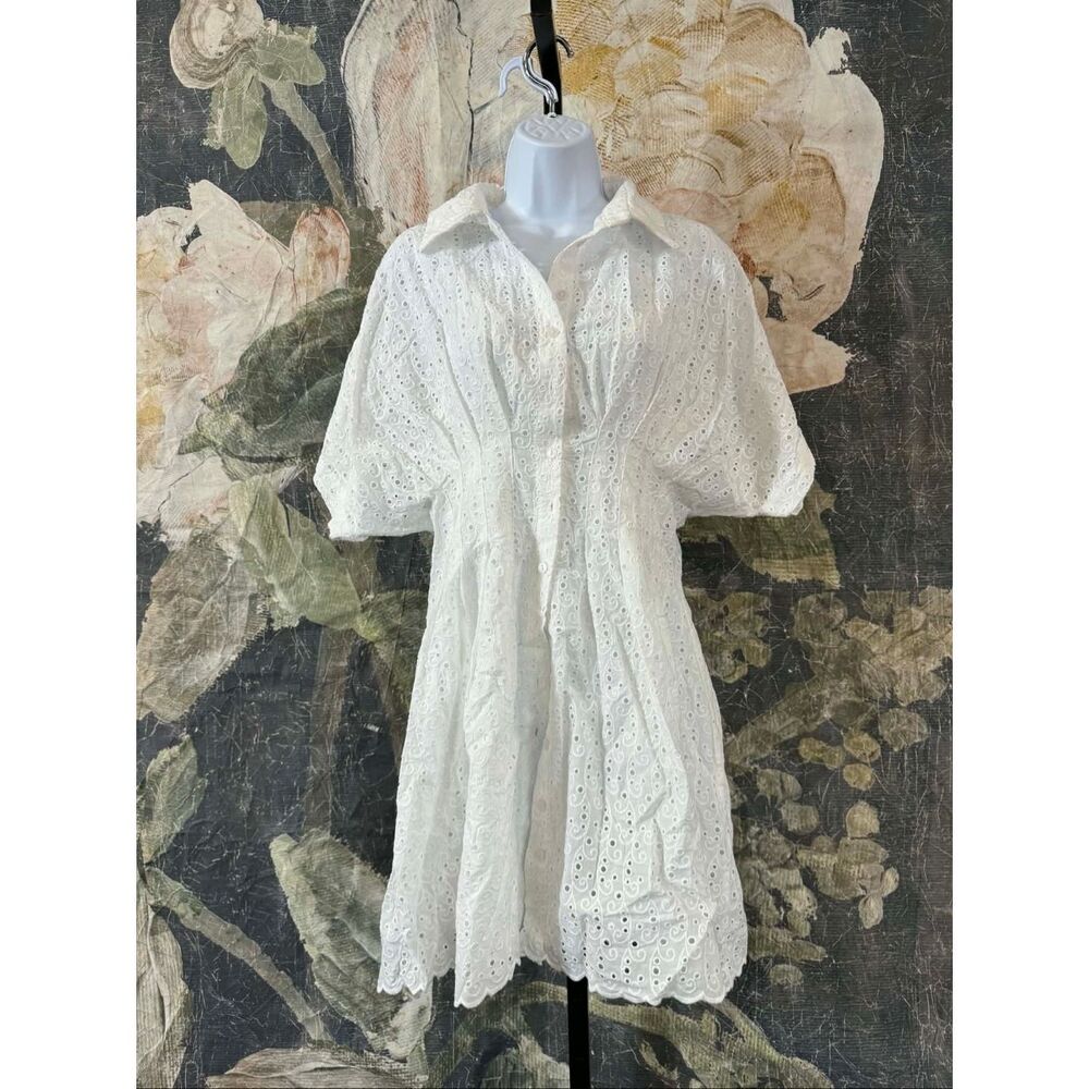 New Anthropologie The Tobie Eyelet Mini Shirt Dress by Exquise Size M - Picture 10 of 12